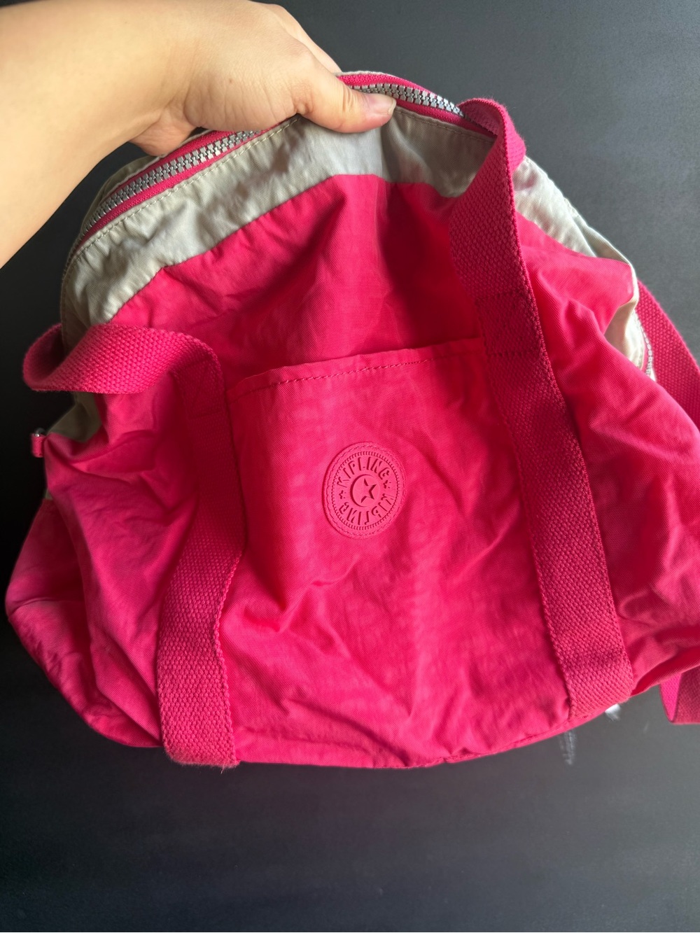 KIPLING Duffle Crossbody Large
Womens Pink & Gray Nylon Gym Travel
Bag